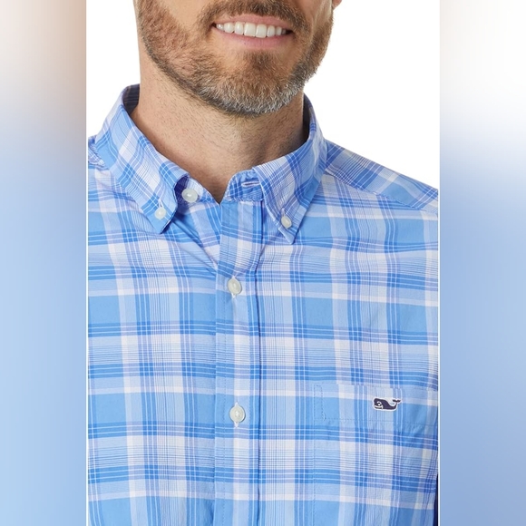 Vineyard Vines Blue Plaid Slim Fit Whale Button Down Shirt Men's Size Large - Picture 3 of 14